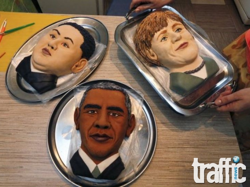 Торти с ликовете на Меркел, Обама и Ким Чен Ун
