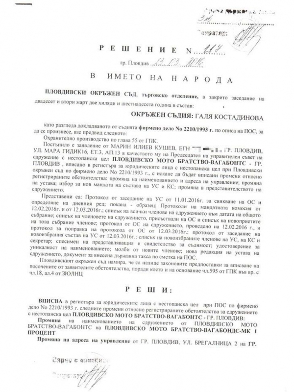 Съдът в Пловдив вписа новия управителен съвет и устав на мото клуб Вагабондс СНИМКИ 