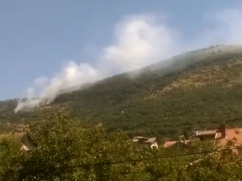Пожар бушува до вилната зона на Марково СНИМКИ