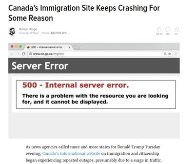 Американци сринаха имиграционния сайт на Канада заради победата на Тръмп