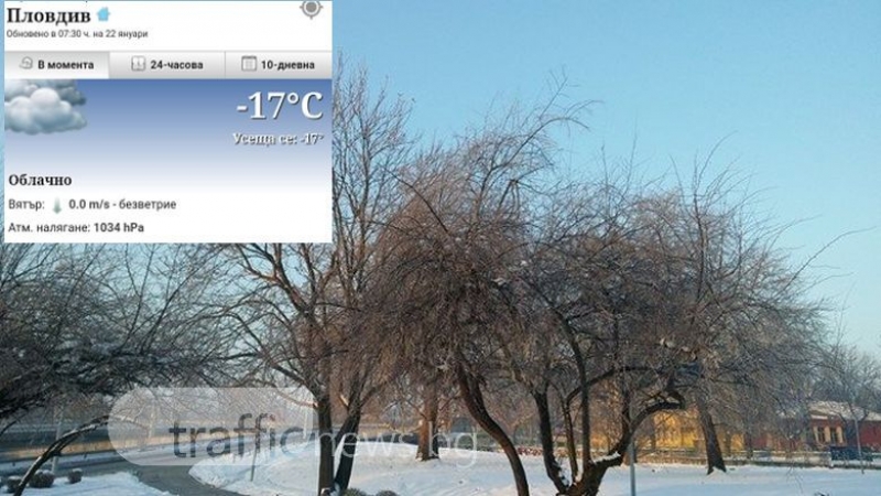 Бррр! Пловдив се скова от студ, минус 17 градуса е СНИМКИ