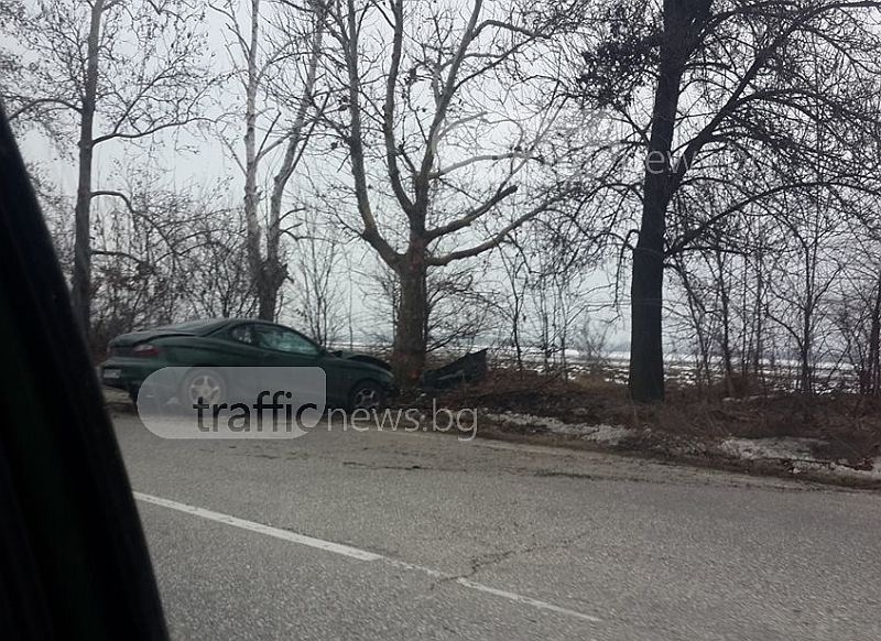 Хюндай се заби в дърво на Пловдив-Пазарджик, двама са в болница СНИМКА