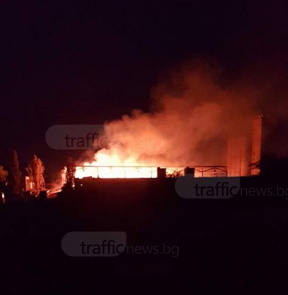 Заводът край Пловдив продължава да гори, пожарникари се борят със стихията ВИДЕО и СНИМКИ