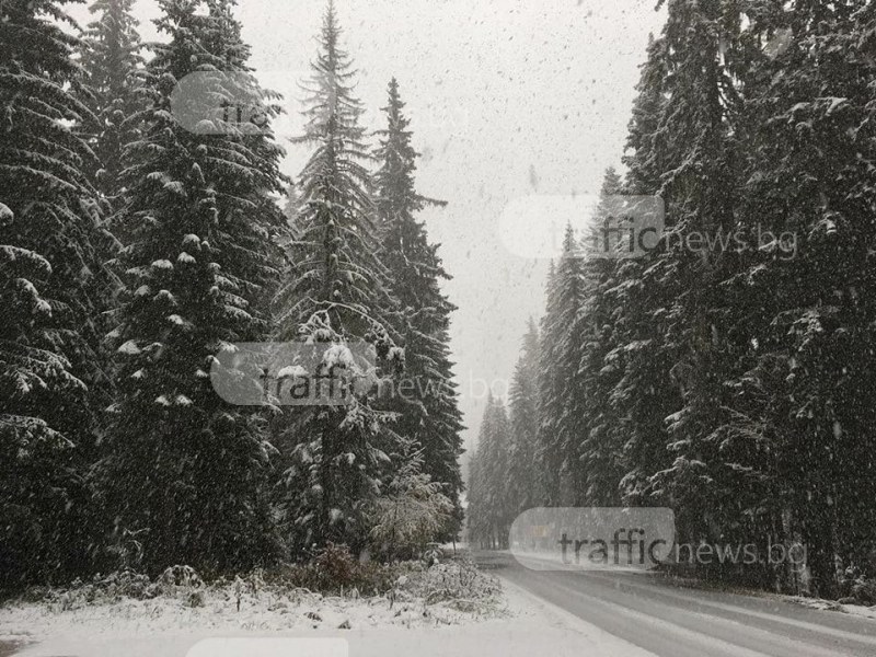 Силен сняг вали на 100 километра от Пловдив СНИМКИ