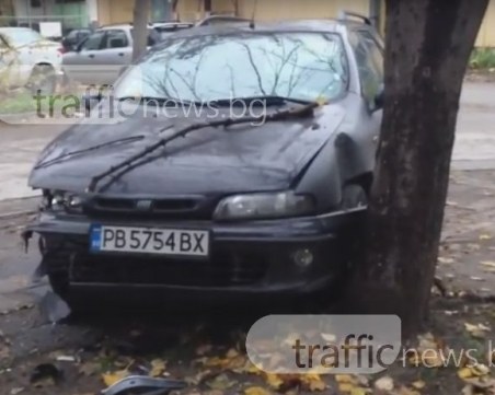 Катастрофа сандвич – автомобил затисна Фиат в дърво СНИМКА И ВИДЕО