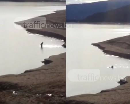 Цамбур! Ентусиаст се изкъпа в ледените води на Батак за Нова година ВИДЕО
