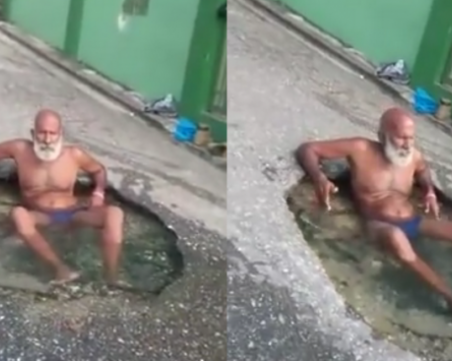 “Спа“ на пътя: изобретателен старец си направи джакузи от дупка ВИДЕО