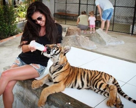 Преслава храни тигри в Тайланд СНИМКИ