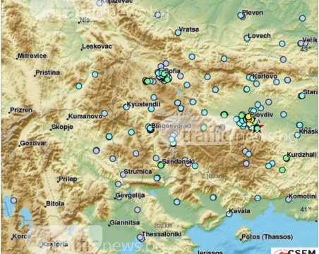 Карта показва къде се е усетил трусът с епицентър до Пловдив