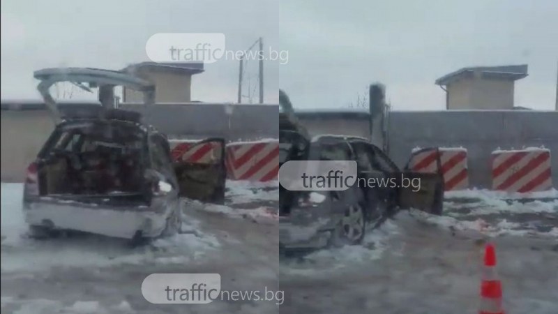 Катастрофа в Карлово! Автомобил се натресе в поделението в града ВИДЕО