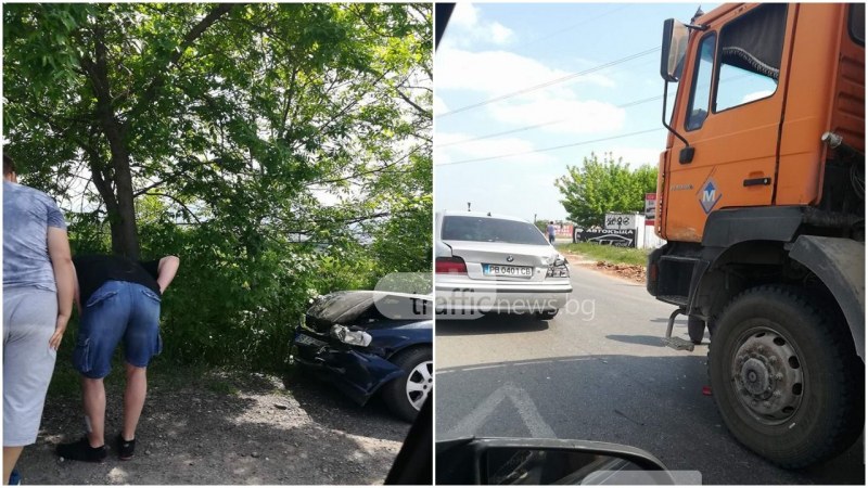 Две катастрофи през няколко метра на Околовръстното на Пловдив СНИМКИ