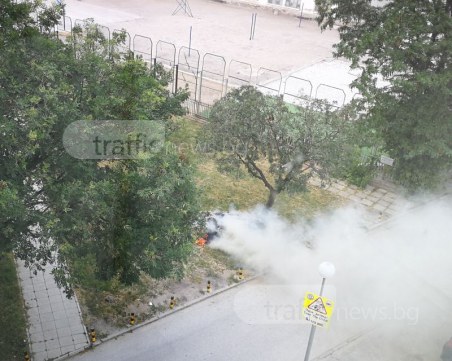 Пожар край училище в Пловдив, треви се запалиха на метри от деца ВИДЕО