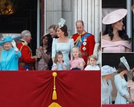 Меган и Хари за първи път на балкона на Бъкингамския дворец на пищния рожден ден на Елизабет ВИДЕО