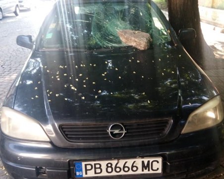 Вандали потрошиха автомобил с камък в Пловдив СНИМКИ