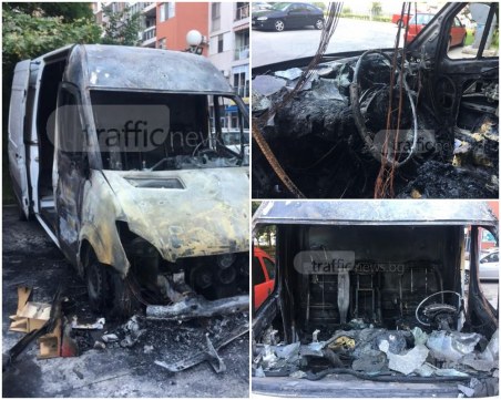 Бус изгоря като факла в Пловдив! Подозират неуредени търговски сметки ВИДЕО и СНИМКИ