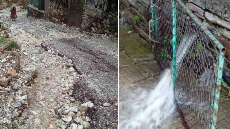 Вода извира от къщи в Осиково, пътят е блокиран, а мантинели висят във въздуха
