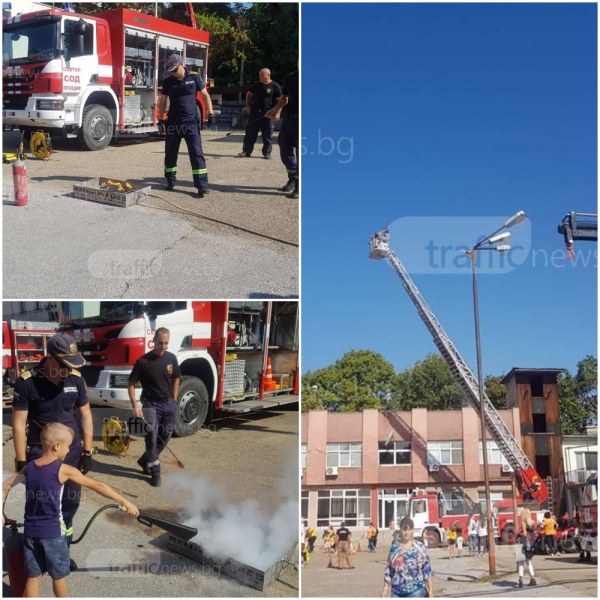 Ученици гасят огън в центъра на Пловдив, евакуират ги с пожарникарска стълба СНИМКИ
