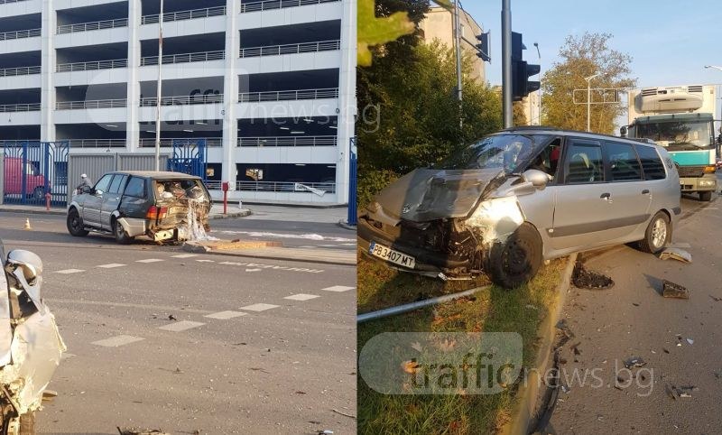 Колите от удара в Кършияка са смачкани до неузнаваемост, по чудо няма тежко пострадали СНИМКИ