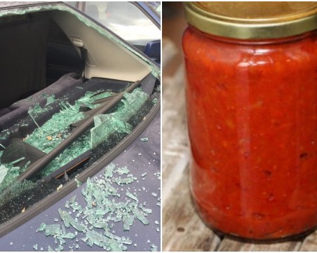 Пловдивчанин замери автомобил с буркан от лютеница, счупи му стъклото