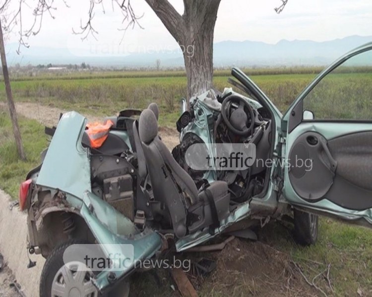 Жестоко меле край Пловдив! Кола се вряза в дърво, млад мъж загина намясто