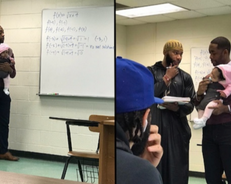 Преподавател се погрижи за бебето на студент по време на лекция СНИМКИ