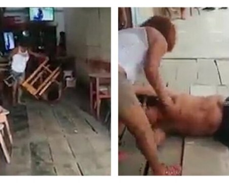 Жена преби мъжа си със стол, пиел с други жени ВИДЕО (18+)