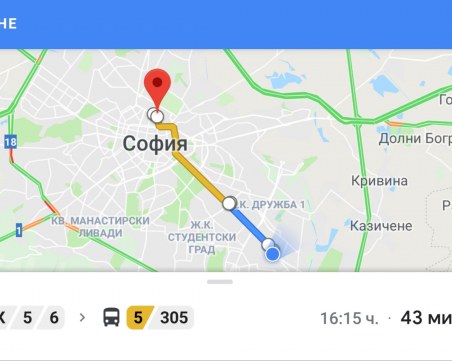 Google maps пусна навигация за градския транспорт из София