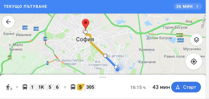 Google maps пусна навигация за градския транспорт из София