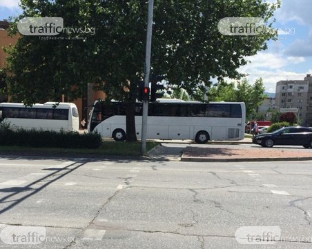 Автобус се курдиса върху пешеходна пътека в Пловдив, на шофьора – не му пукало