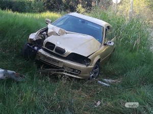 BMW се заби в стълб и влезе в храстите край Гребната база в Пловдив