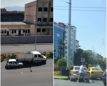 Две катастрофи на един булевард в Пловдив: Кола се заби в стълб, друга в задницата на камион