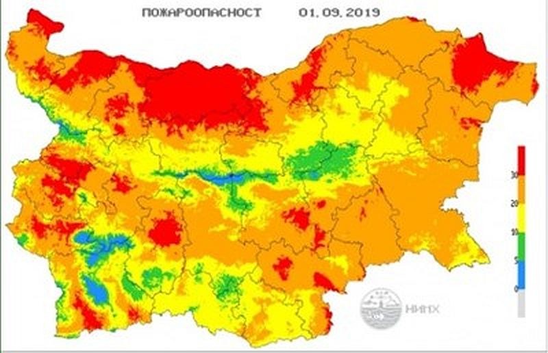 Опасност от пожари в 21 области в страната