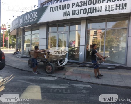 Кон бе, ама конят го няма. Каруца, теглена от дете, обикаля из пловдивските булеварди