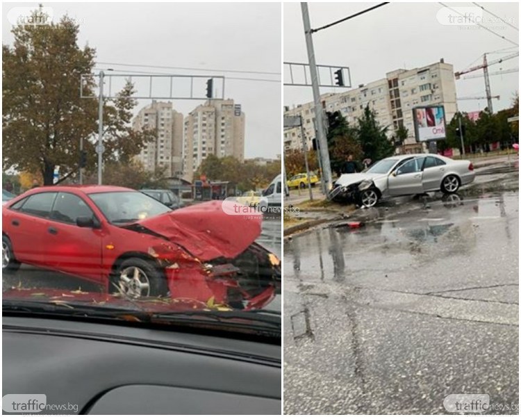 Две коли се помляха на едно от кръстовищата в Тракия, мерцедес се заби в метален стълб