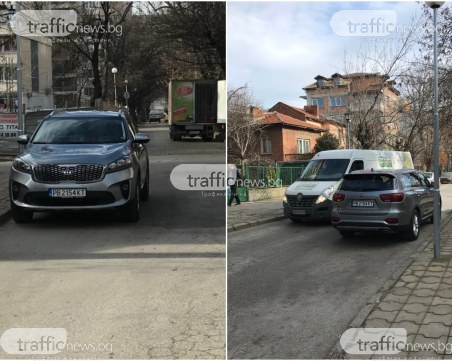 Наглост! Паркиран джип блокира кръстовище в центъра на Пловдив