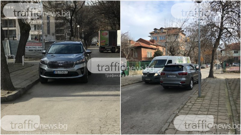 Наглост! Паркиран джип блокира кръстовище в центъра на Пловдив