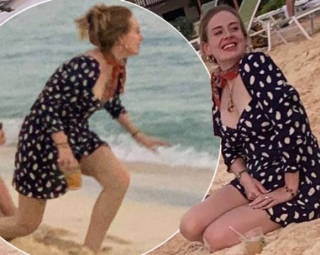 Адел показа впечатляващо тяло на брега на карибски остров