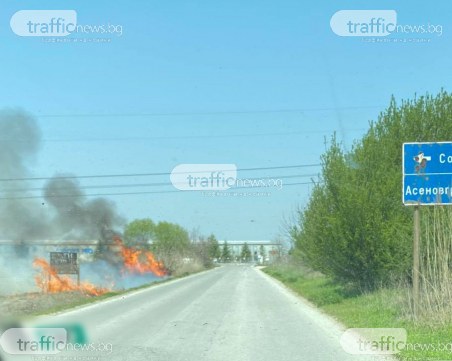 Пожар избухна до пътя между Пловдив и Белащица