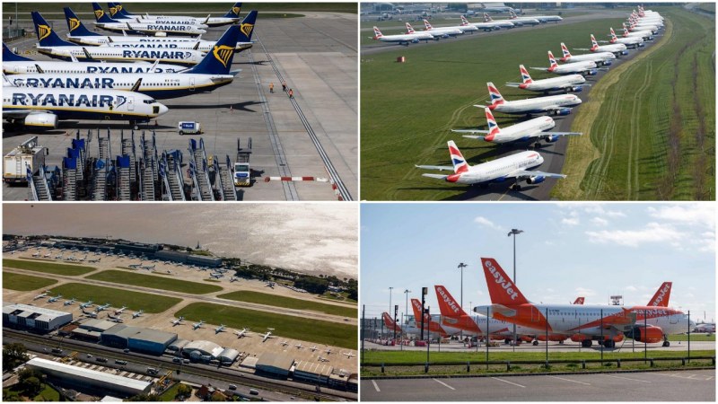 Самолети, приземени от пандемията, стоят празни по летищата