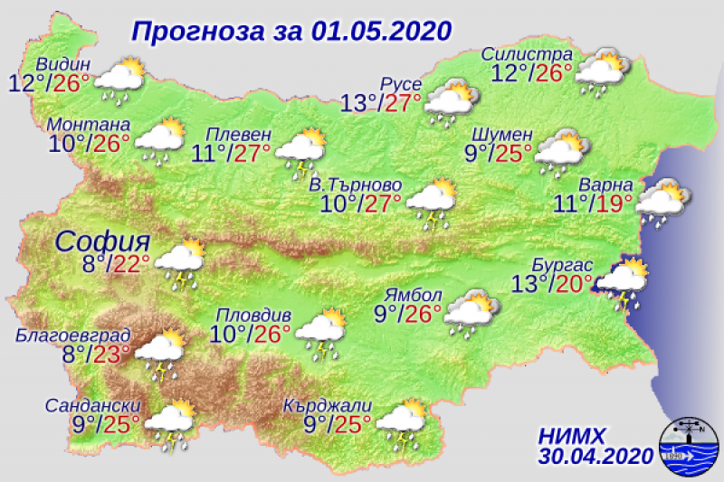 Топло, слънце и дъжд отново ще се редуват днес