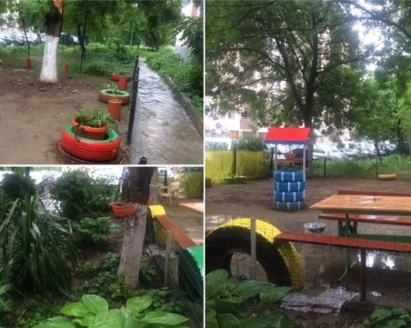 Градинка пред блока за пример в Кючук Париж