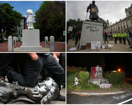 Black Lives Matter: Обезглавиха статуя на Колумб, оскверниха Чърчил, махнаха крал Леополд Втори