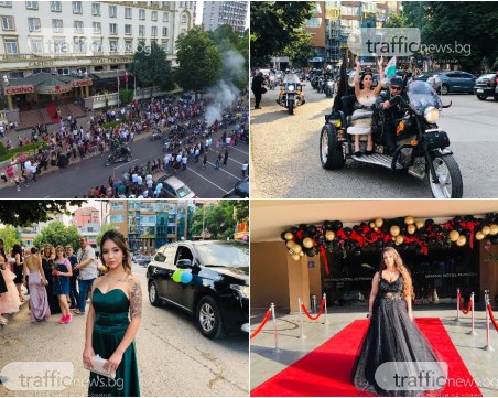 Рев на мотори, черни пера и много шик - абитуриентите на Търговската като на моден подиум!