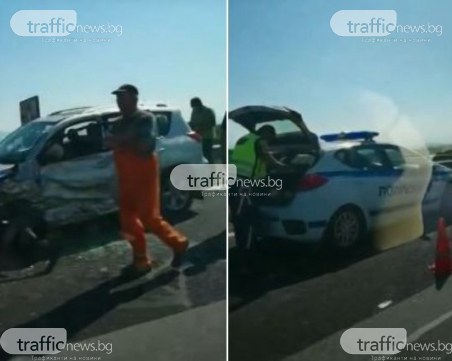 Бус и кола са се ударили на АМ Тракия, лявата лента е блокирана