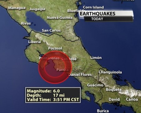 Земетресение с магнитут 6 по Рихтер разтърси Коста Рика