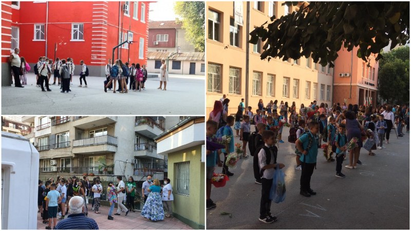 Първият учебен ден в Пловдив: Дистанция между първолаците, деца с маски и в дворовете