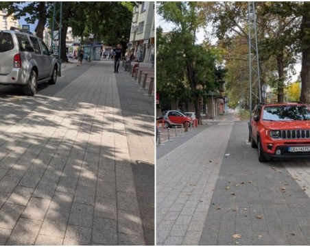 Тротоар в центъра на Пловдив се ползва повече от автомобили, отколкото от пешеходци
