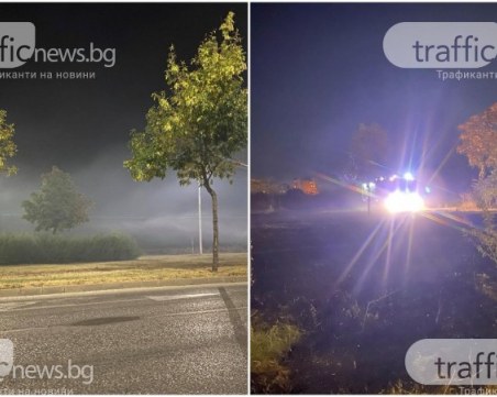 Пожар край магистралата! Пътят е задимен