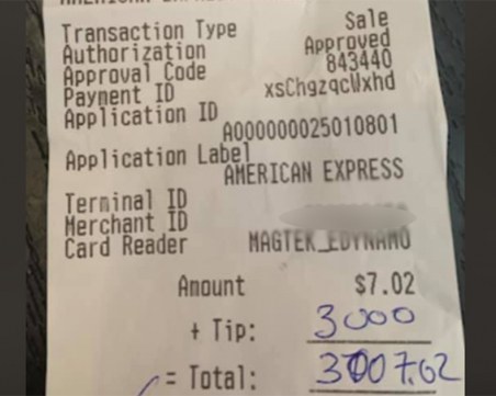 Мъж в САЩ остави бакшиш от 3000 долара за една бира