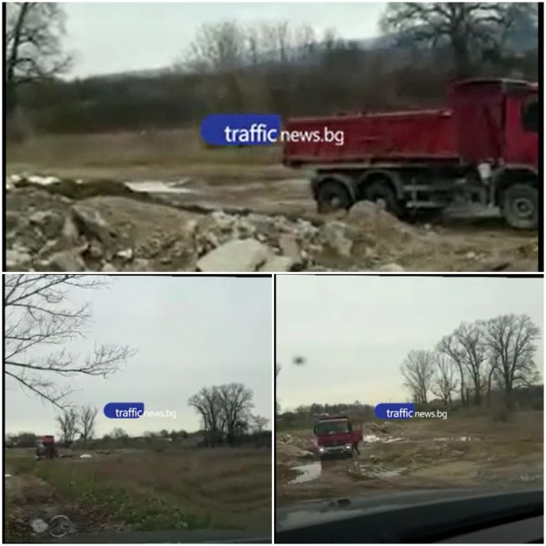 Незаконно сметище! Камион разтоварва строителни отпадъци край Въча